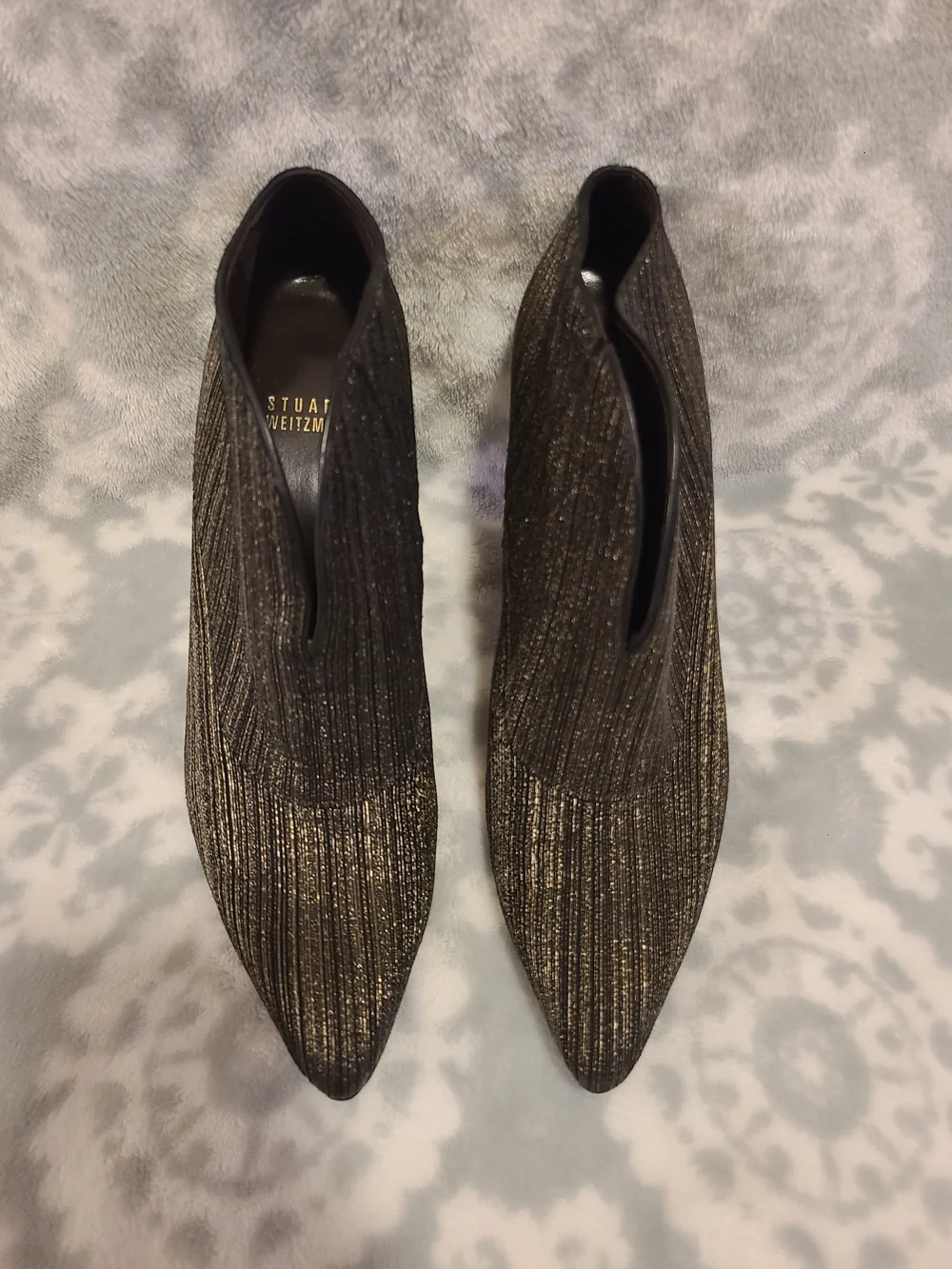 Stuart Weitzman Metallic Black Pointed-Toe Ankle Boots Pumps Size 8